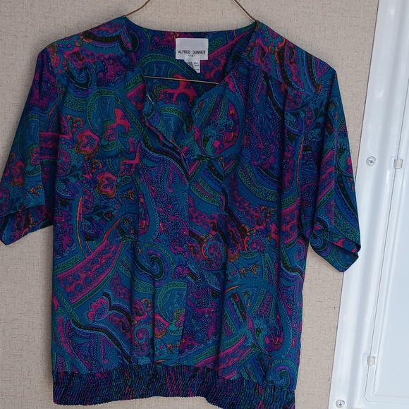 Alfred Dunner Vintage Floral Pullover Blouse Size 14 Boho Polyester banded botto - Picture 1 of 7